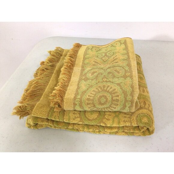 Fieldcrest Vintage Mid Century Towel Textured Yellow/Green Set of 2 - Picture 5 of 8